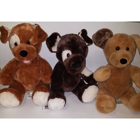 3 Brown White Puppy Dog Plush Build A Bear BABW Stuffed Animal Toy Lot Eye Patch - Picture 1 of 13